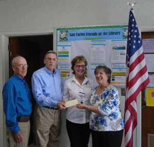 $500 check presented from SC Area Council, May, 2015 Jay Coulter,  John Pilch, Rita Glick, Mickey Zeichek